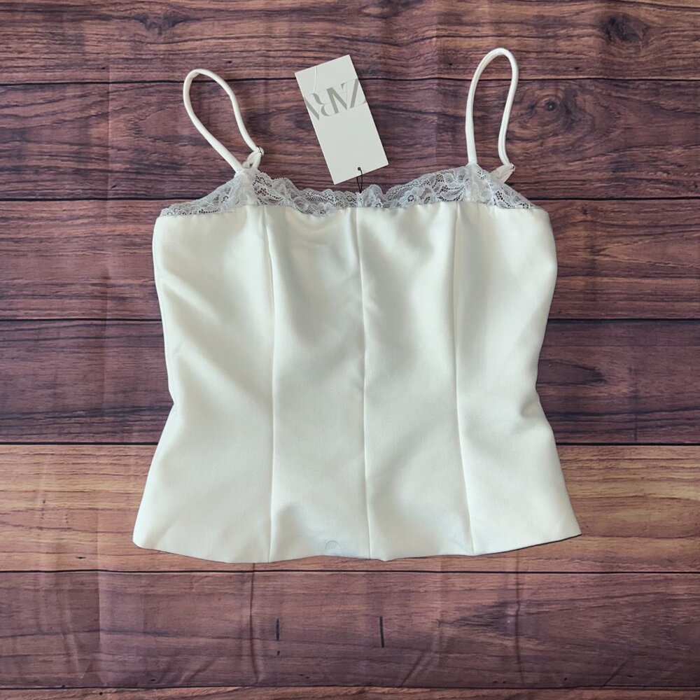Zara White Lace Trim Camisole Top - New with Tags